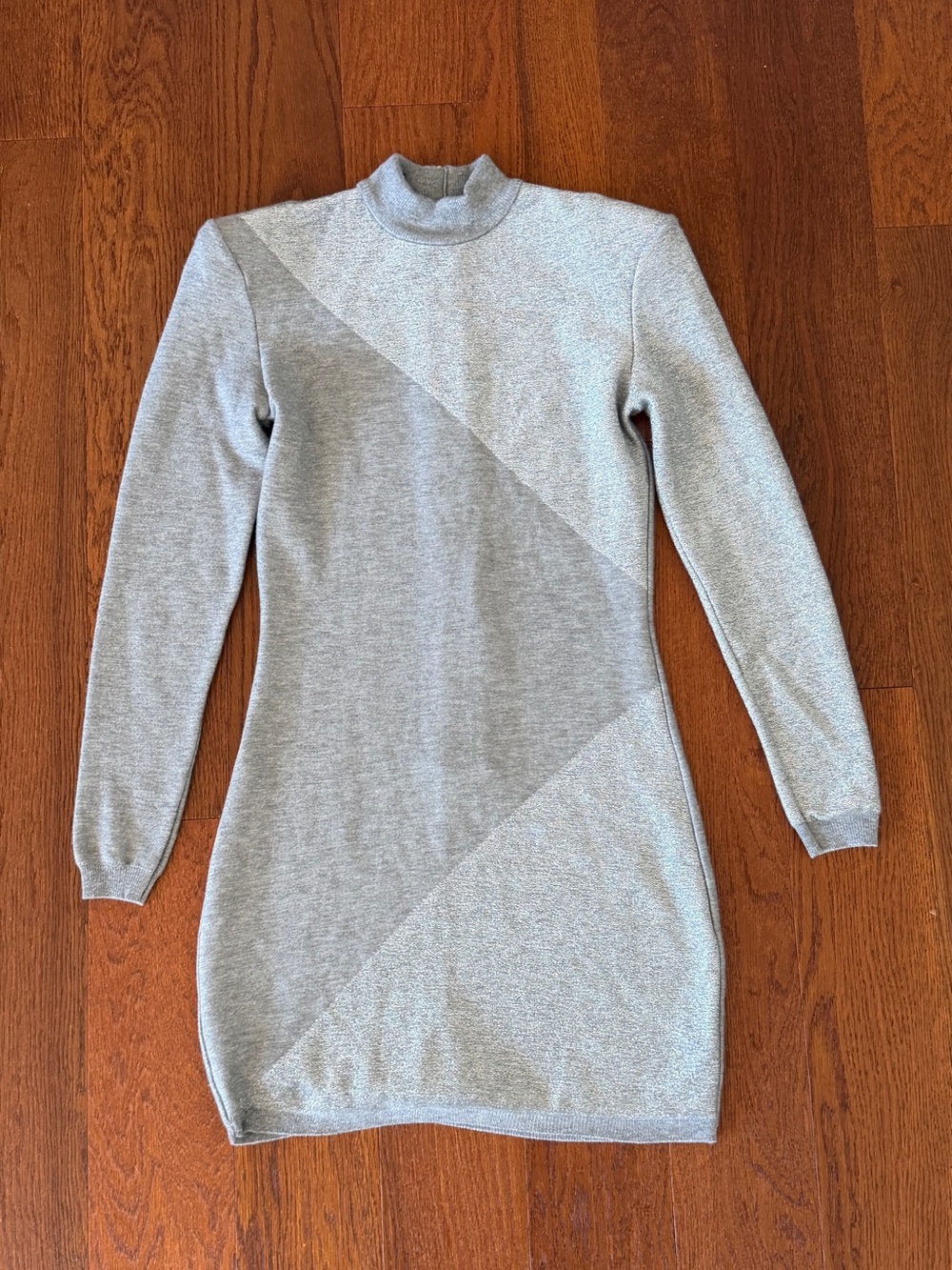 Balmain Asymmetric Metallic Knit Long Sleeve Bodycon Dress Grey size 42